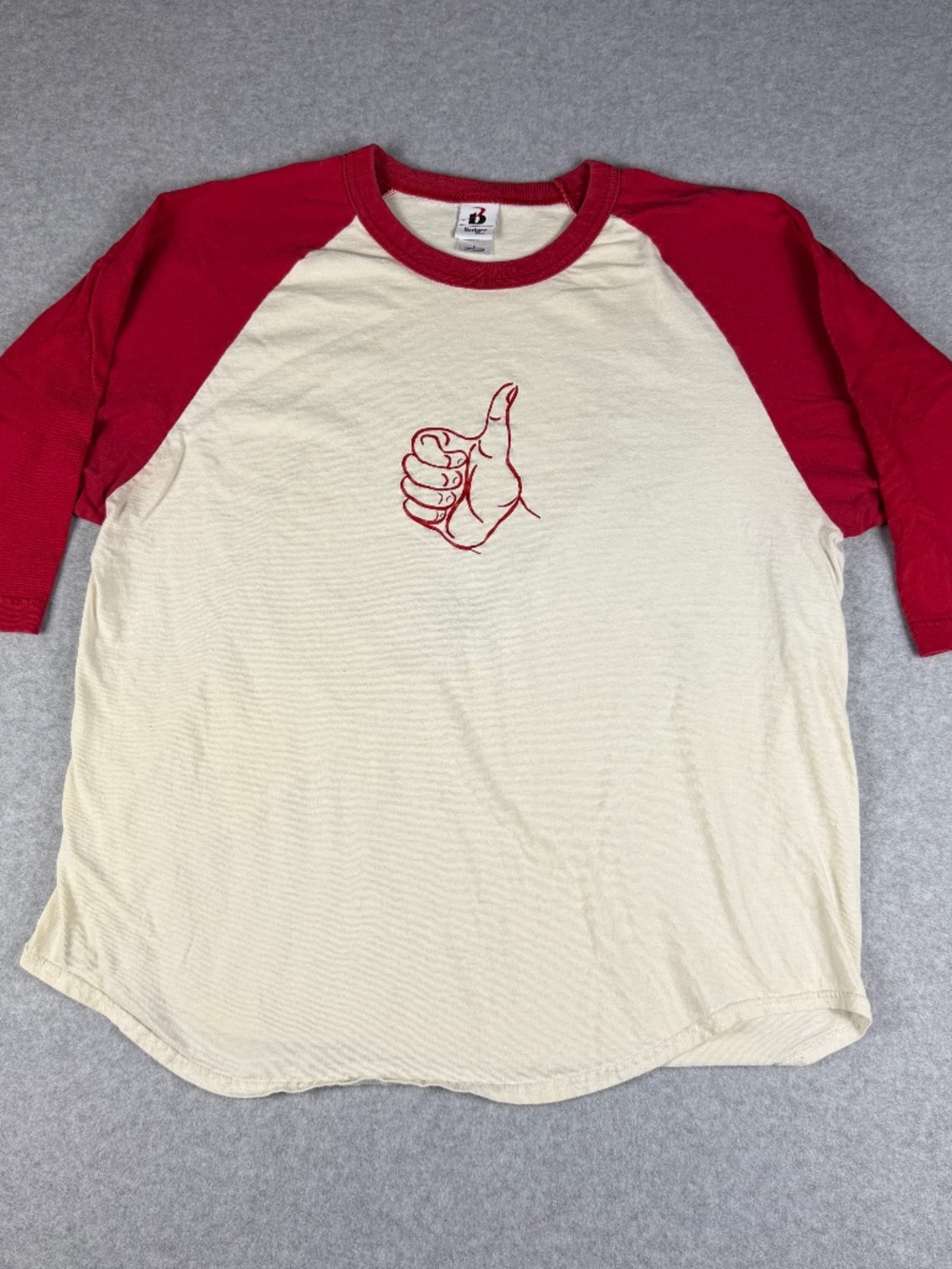 Vintage Badger Sport Baseball Tee Mens L Raglan Lifeguard Thumbs Up Drowns Red